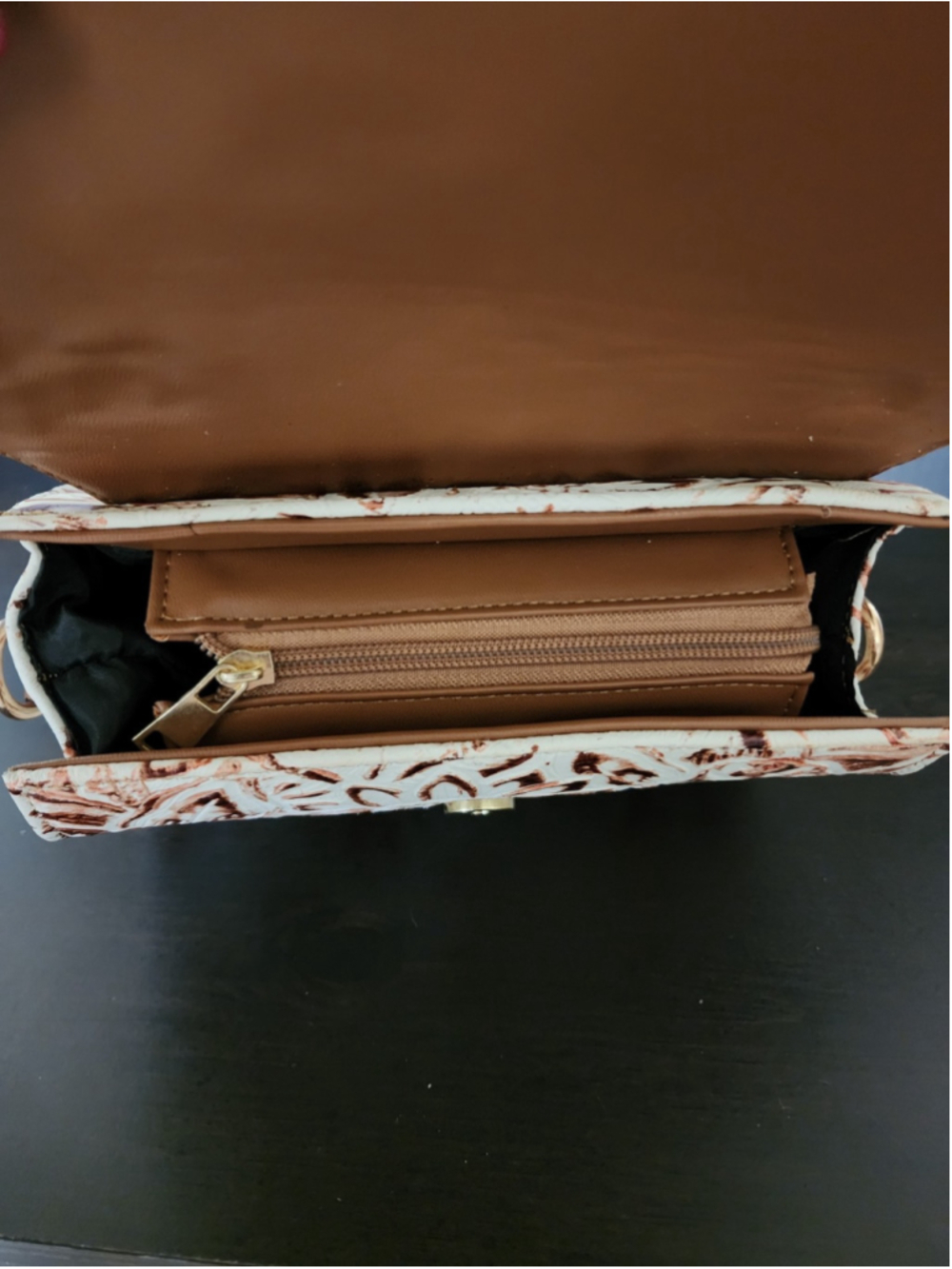 White Bronze Brown Sunflower Embossed Tooled Artisan Leather Crossbody Purse - Picture 11 of 16